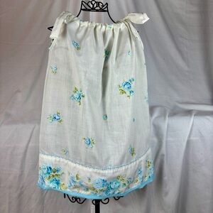 Girls Dress from VTG Pillowcase feature White and Blue Floral Tie Straps